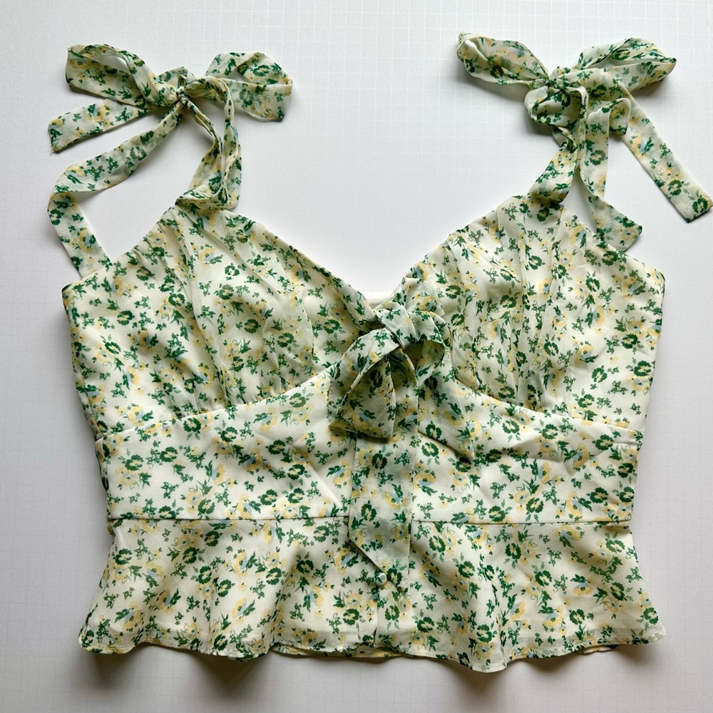 WAYF Floral Top With Adjustable Tie Straps
